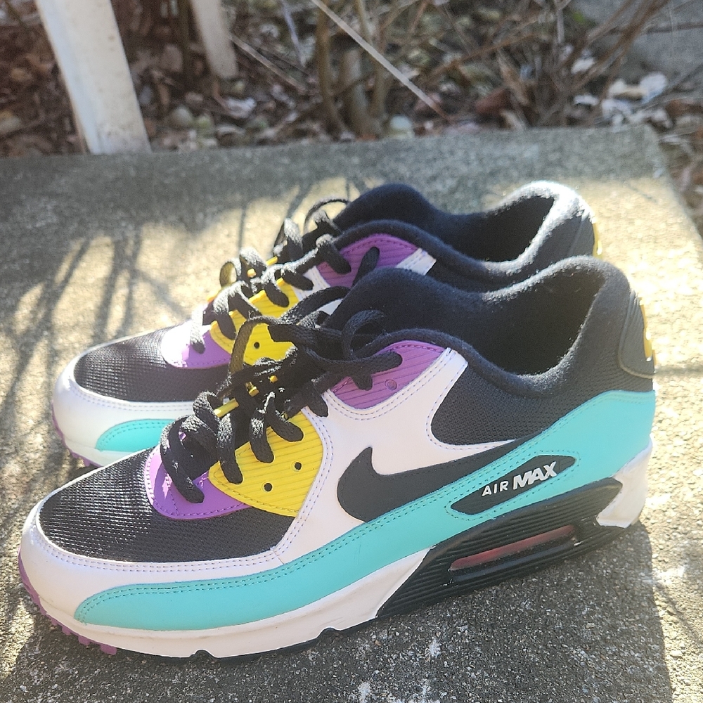 Nike Air Max 90 Retro Yellow, Purple and Teal Sneakers Sz 8